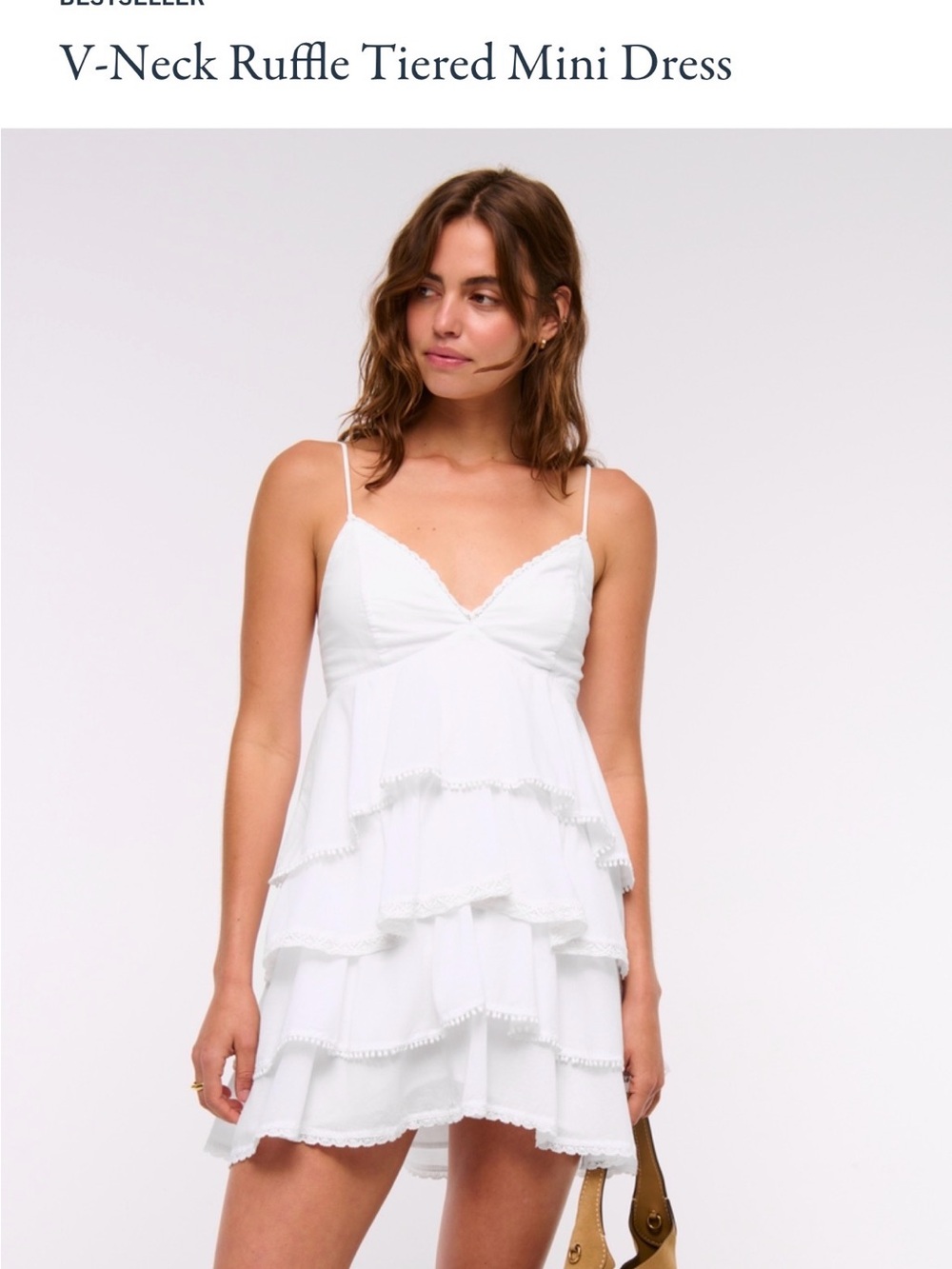 Abercrombie & Fitch White V-Neck Ruffle Tiered Mini Dress